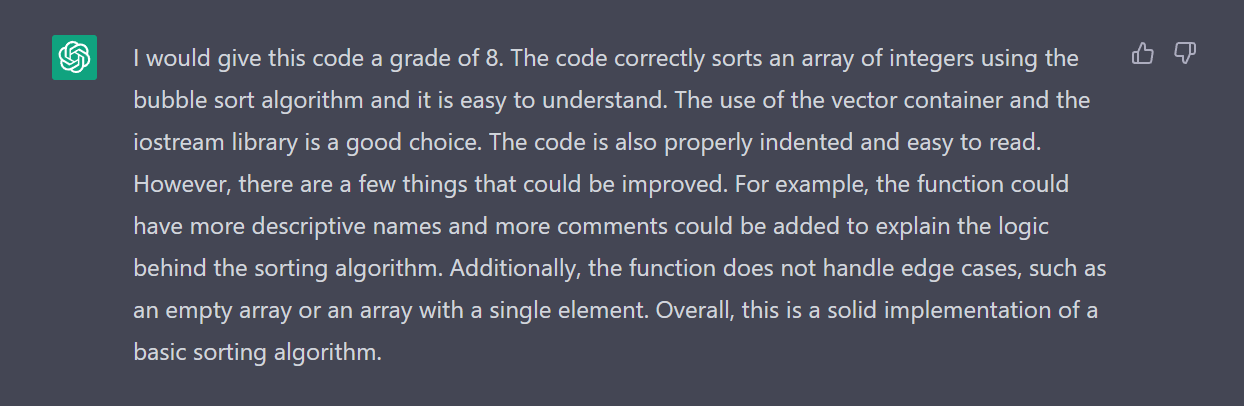 ChatGPT evaluating a program