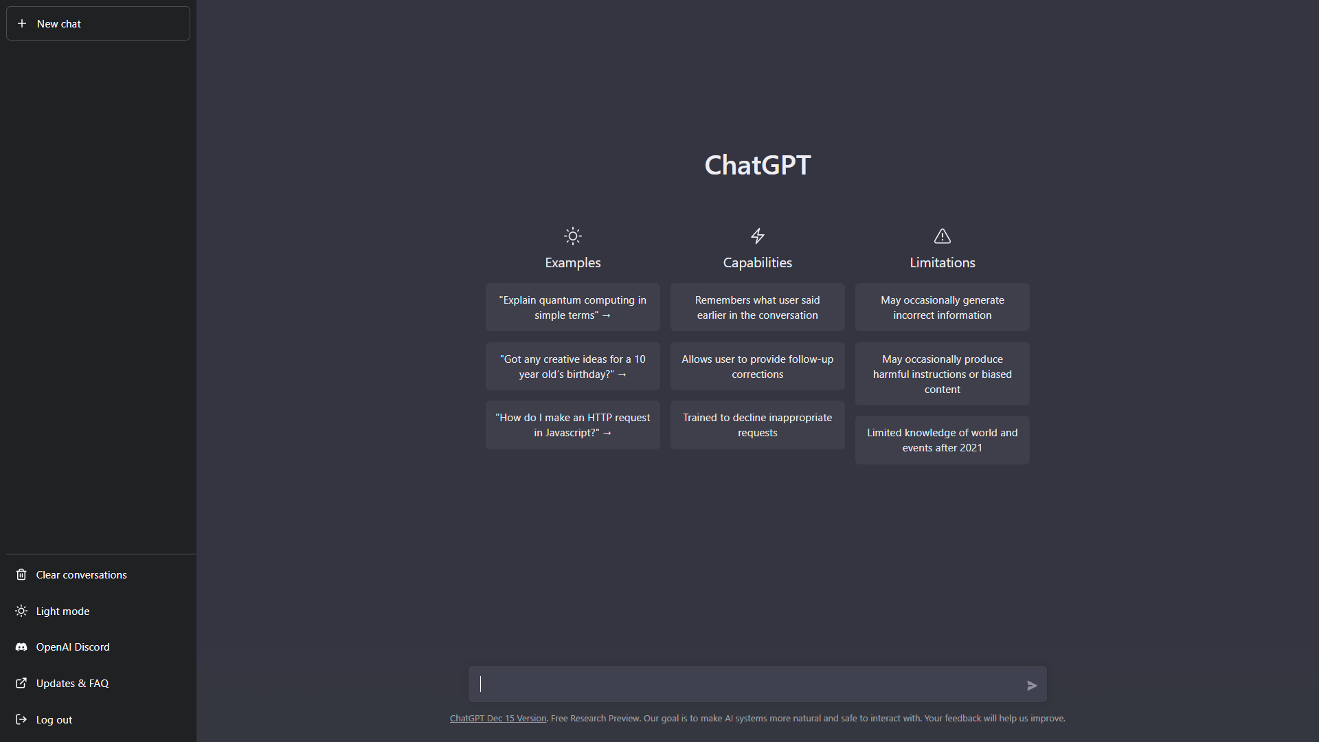 ChatGPT interface